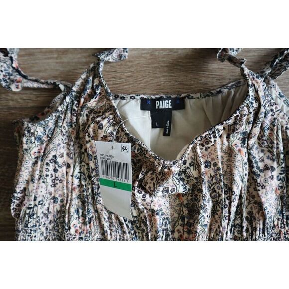 PAIGE 7363J78-6678 Women's Sz L Ecru Multi/Beige Gisella Floral Midi Dress - Picture 6 of 12